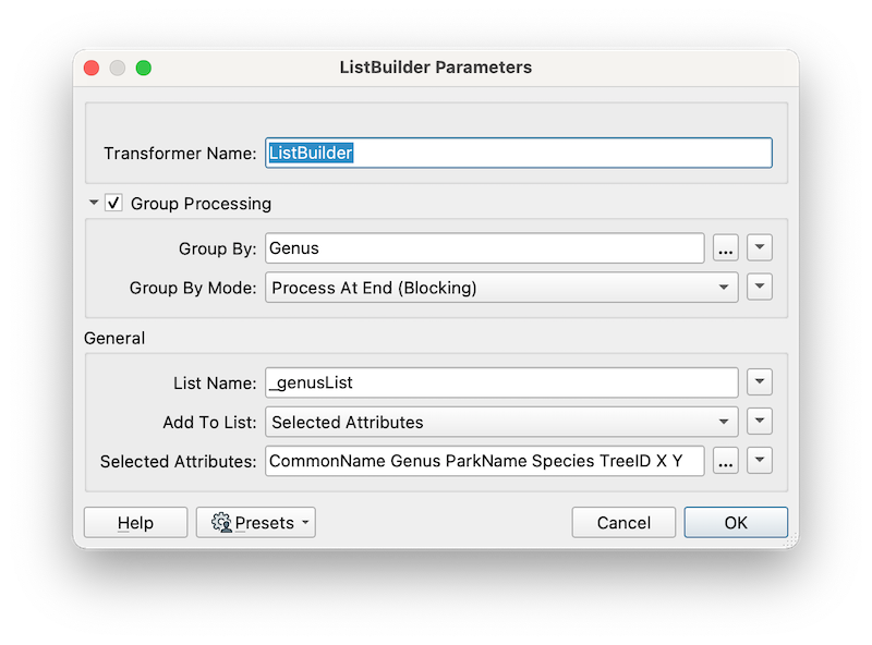 ListBuilder parameters
